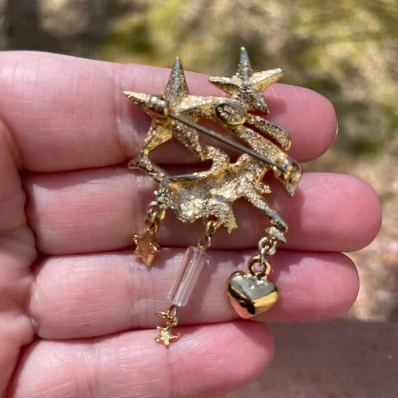 Rhinestone KIRKS FOLLY Charm BROOCH / PIN~ Shooting STAR Heart CHERUB / ANGEL - Picture 2 of 6